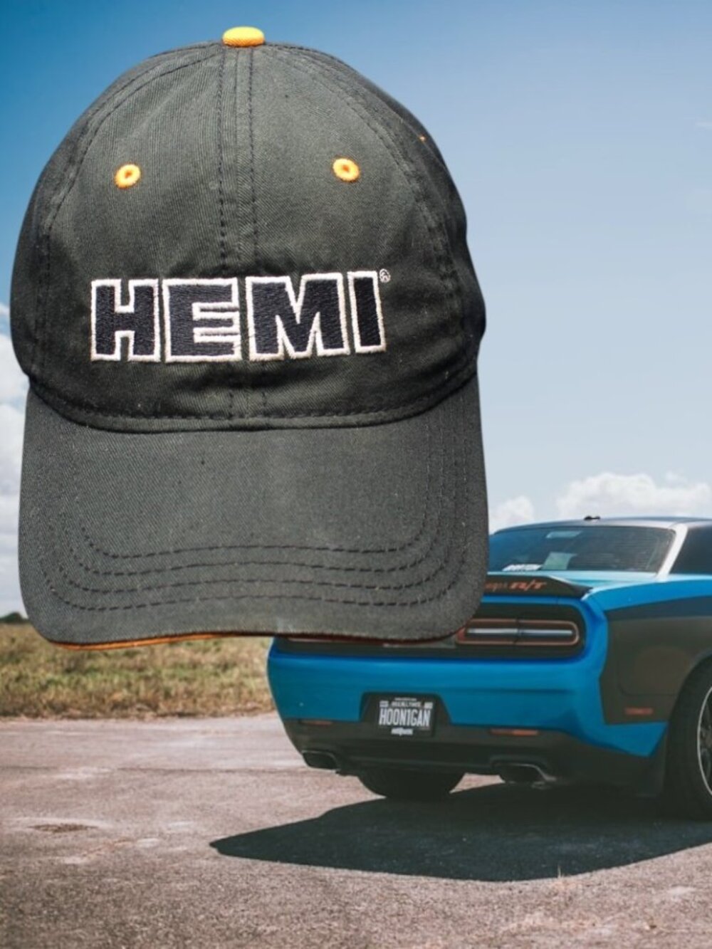 Dodge HEMI Hat Cap Strap Back Black Orange Embroidered Ram Mens Car Racing